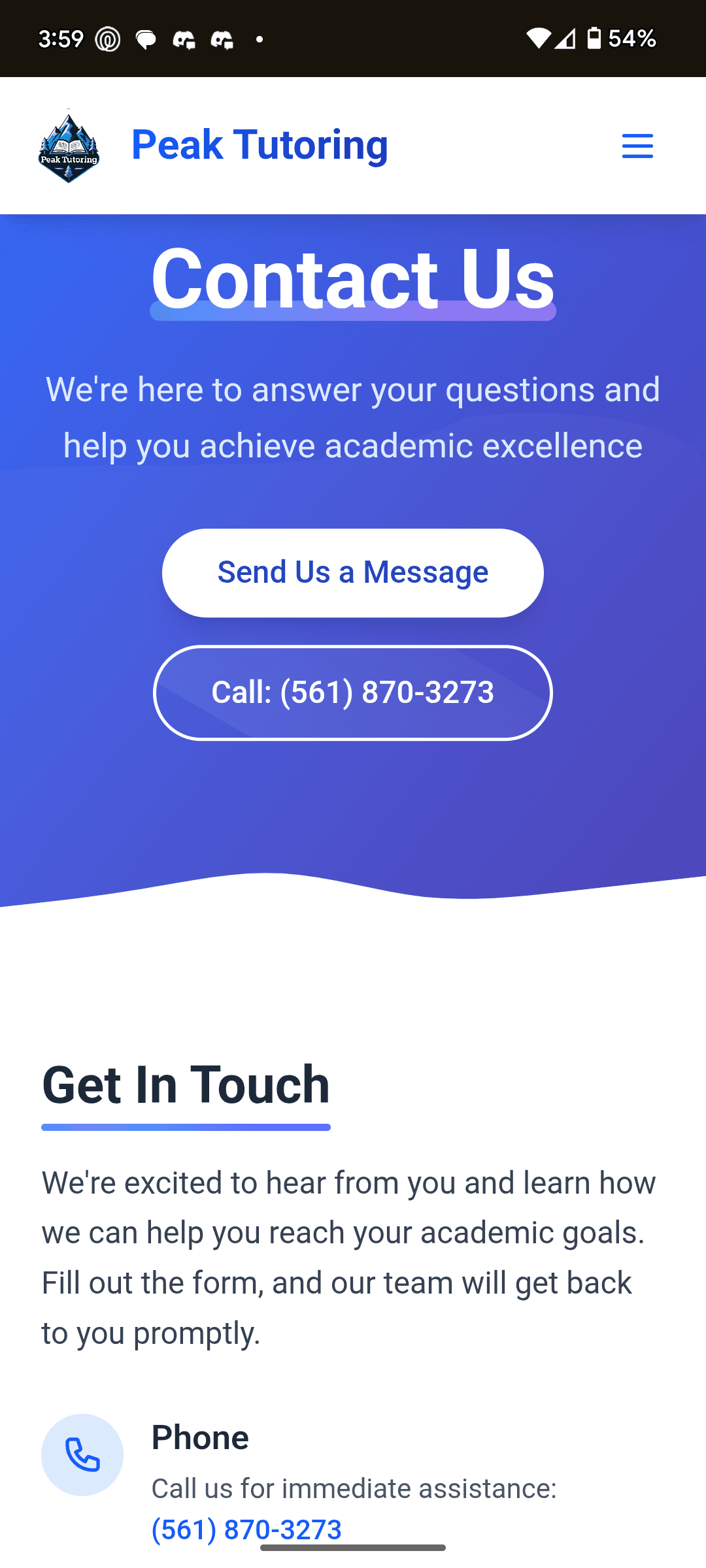 Peak Tutoring Mobile Screenshot
